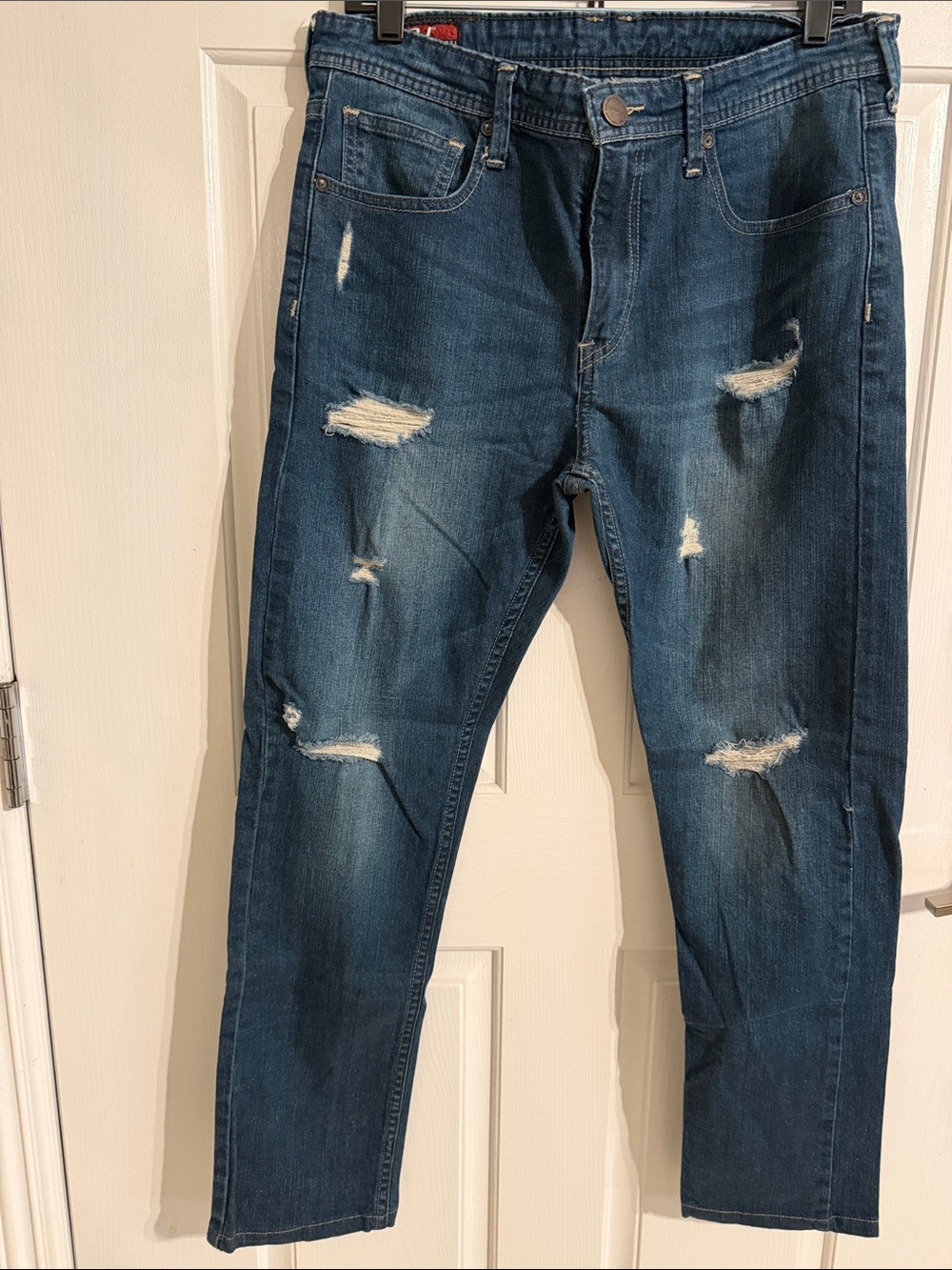 Men's Distressed Straight Jeans in Dark Blue - Casual Everyday